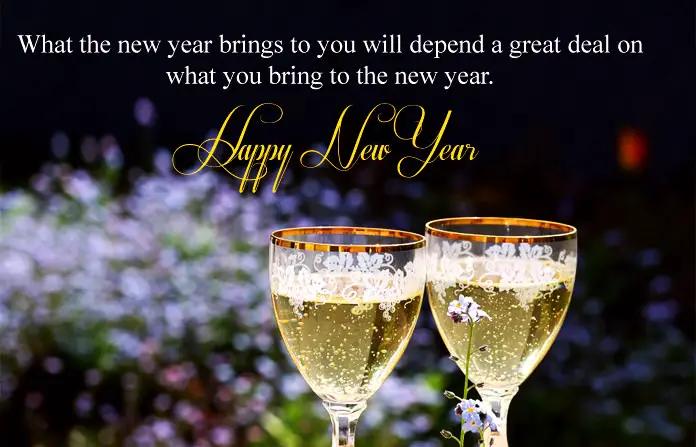 New Year English Quote with Wine Glass