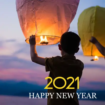 Happy New Year Flying Sky Lantern Kid Celebrating 2021