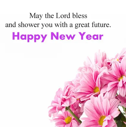 Flowers in Pink Color with English New Year Wish Msg