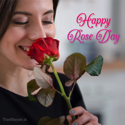 Happy Rose Day Whatsapp Images with Girl Rose in Hand