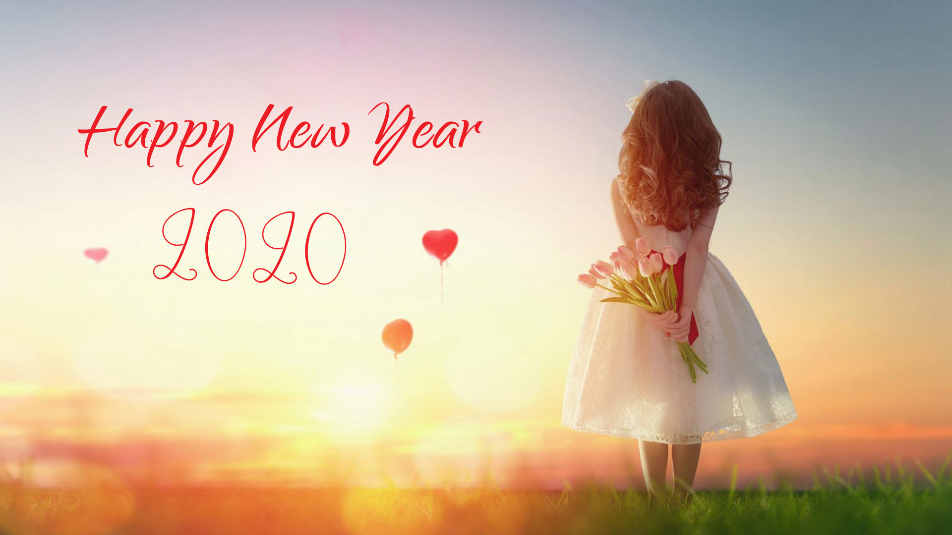 Alone Girl with Flowers New Year 2020 Wishes Wallpaper